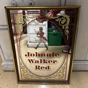 Vintage Johnnie Walker Red Framed Bar Pub Advertising Mirror 16" x 21"
